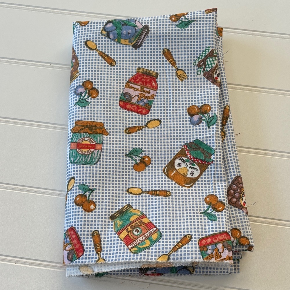 VTG VHTF Sharon Kessler Concord Canning Jars On Check Cotton Fabric 54.5” x 43”
